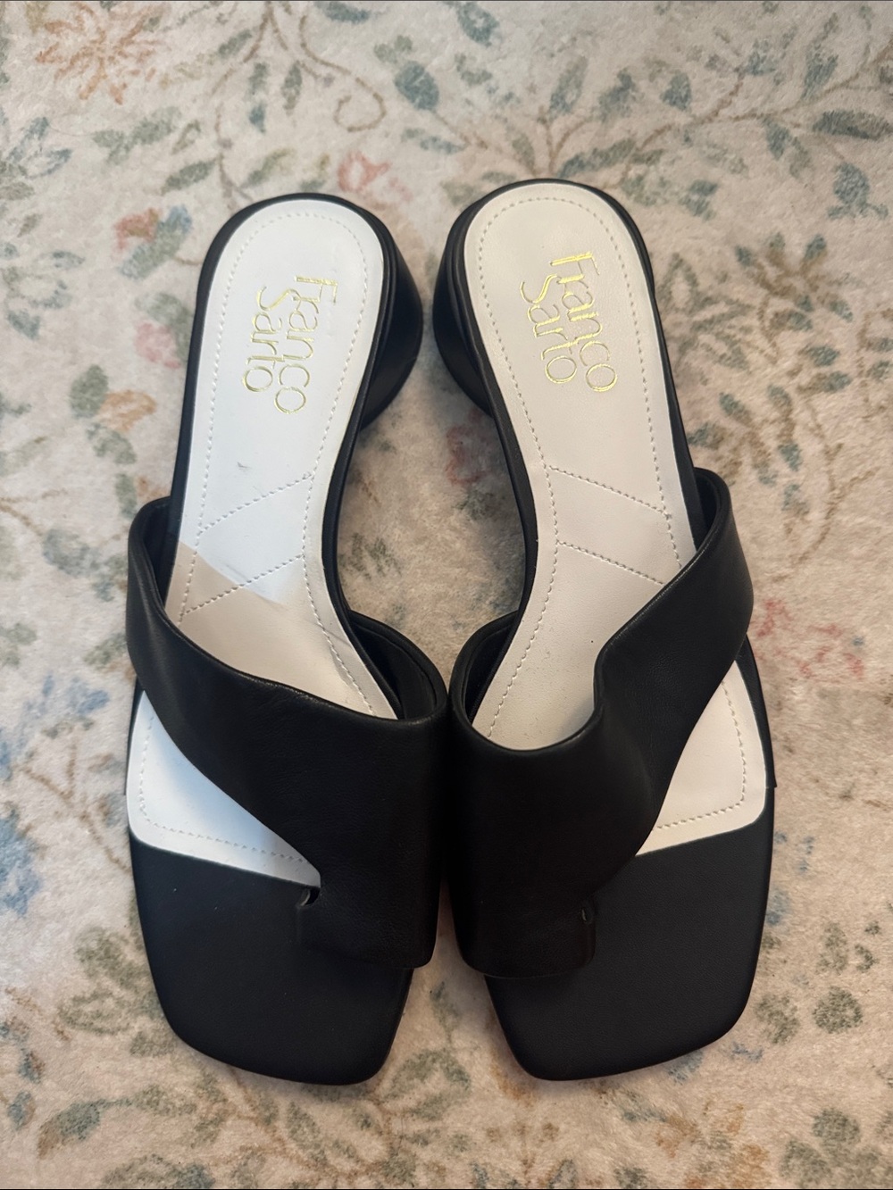 Franco Sarto Black Slide Sandals with Square Toe